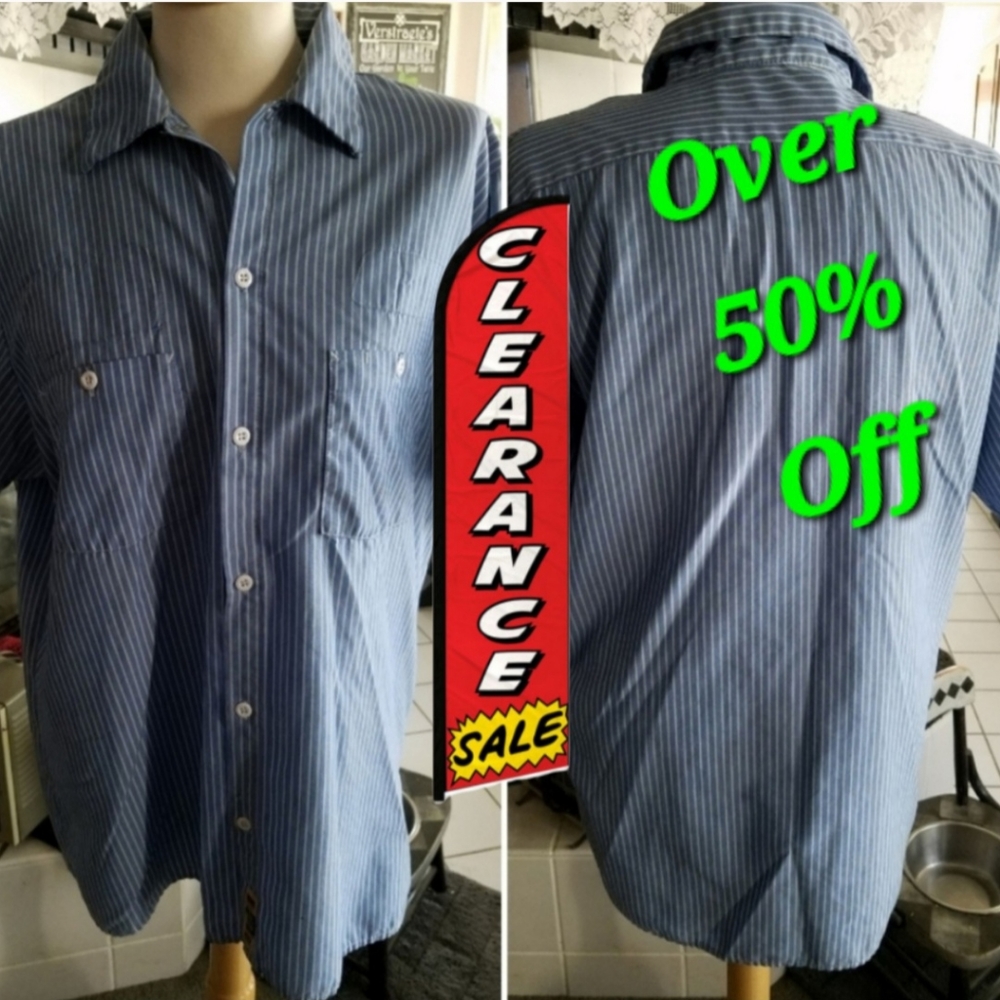 Men's Automotive Work shirt Light Blue with White pin stripes Sz L Bx 2